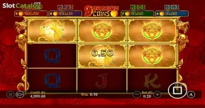 Tela inicial do jogo Money Coming Link com símbolos de moedas e cofres dourados